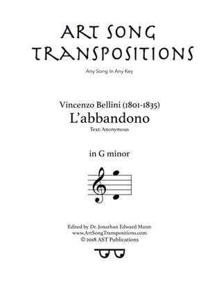 Book cover for BELLINI: L'abbandono (transposed to G minor)