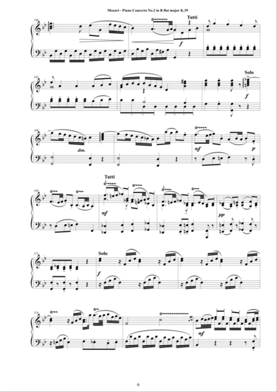 Mozart - Piano Concerto No.2 in B flat major K.39 - Piano Version Piano Solo scores gallery preview page 6