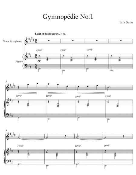 Erik Satie - Gymnopedie No 1 (Piano and Tenor Saxophone) image number null