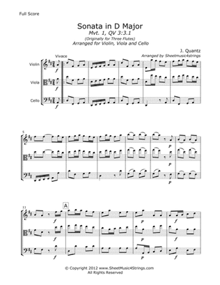 Quantz, J. - Sonata in D (Mvt. 1) for Violin, Viola and Cello