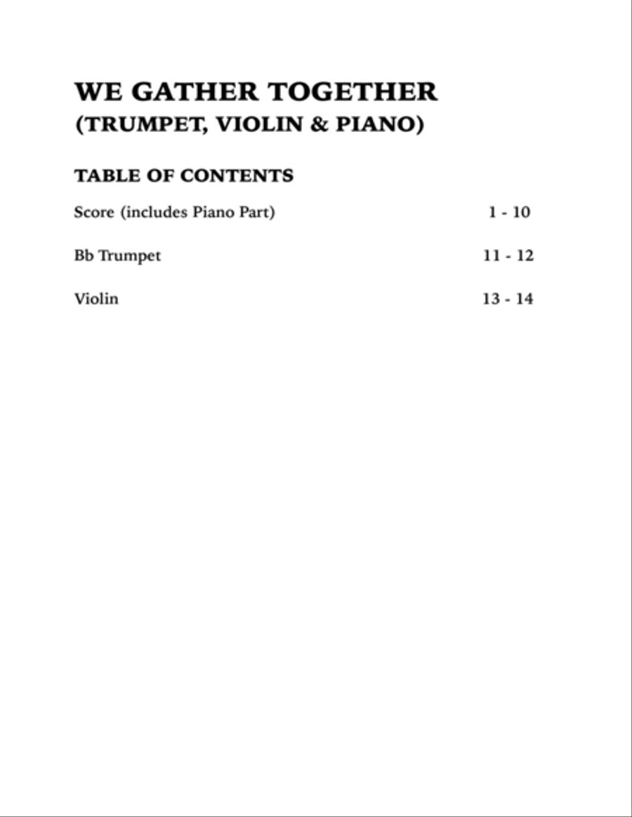 We Gather Together (Trio for Trumpet, Violin and Piano) Trumpet scores gallery preview page 4