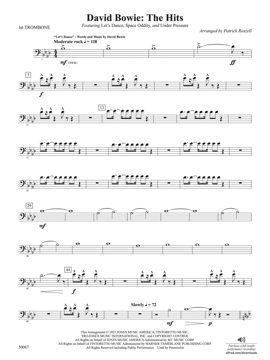 David Bowie: The Hits: 1st Trombone Concert Band scores gallery preview page 1