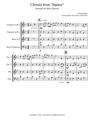 Book cover for Chorale from Jupiter - Brass Quartet