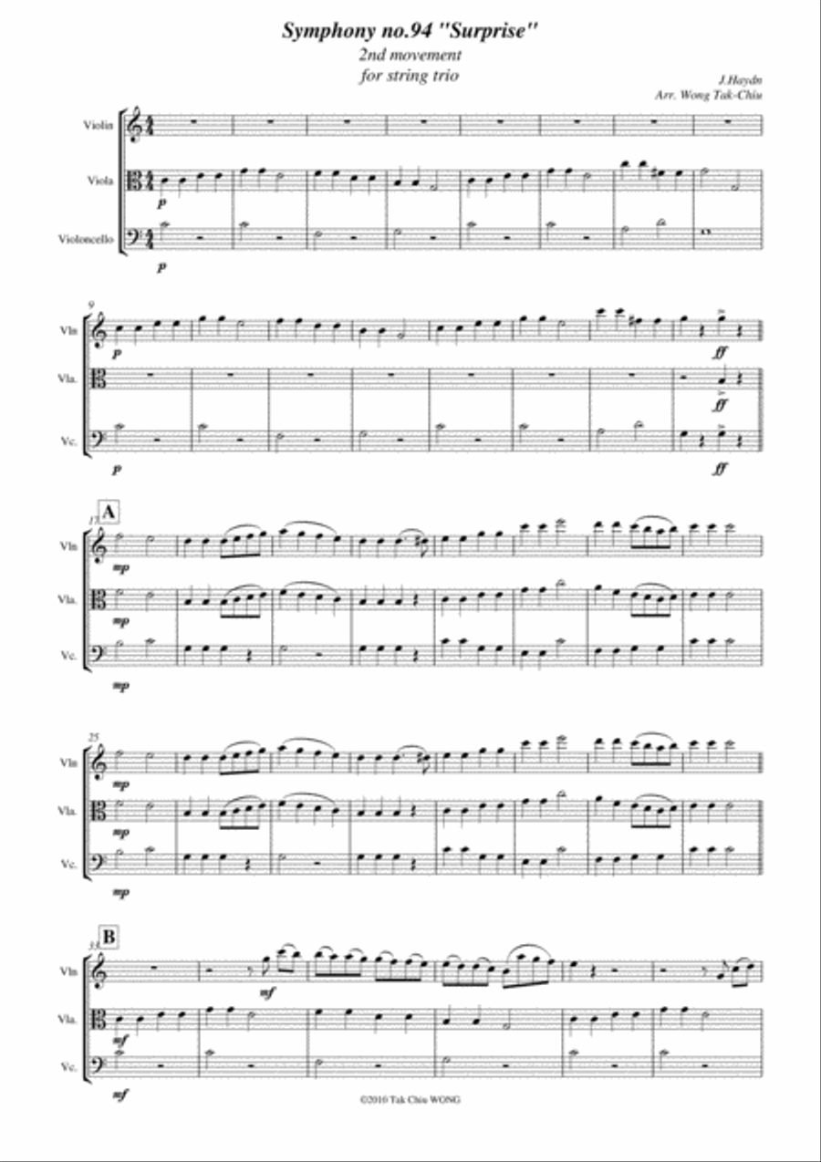 "Surprise" Symphony for String Trio (violin, viola and cello)