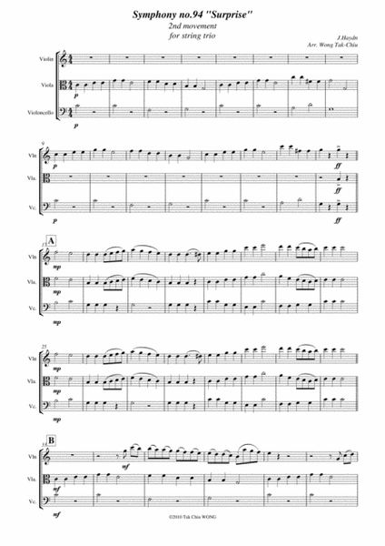"Surprise" Symphony for String Trio (violin, viola and cello)