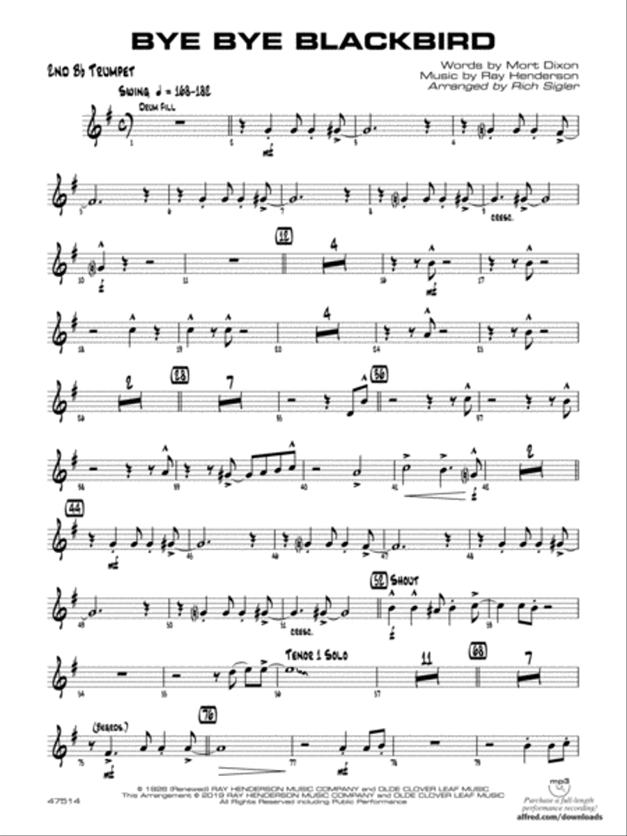 Bye Bye Blackbird: 2nd B-flat Trumpet Jazz Ensemble scores gallery preview page 1