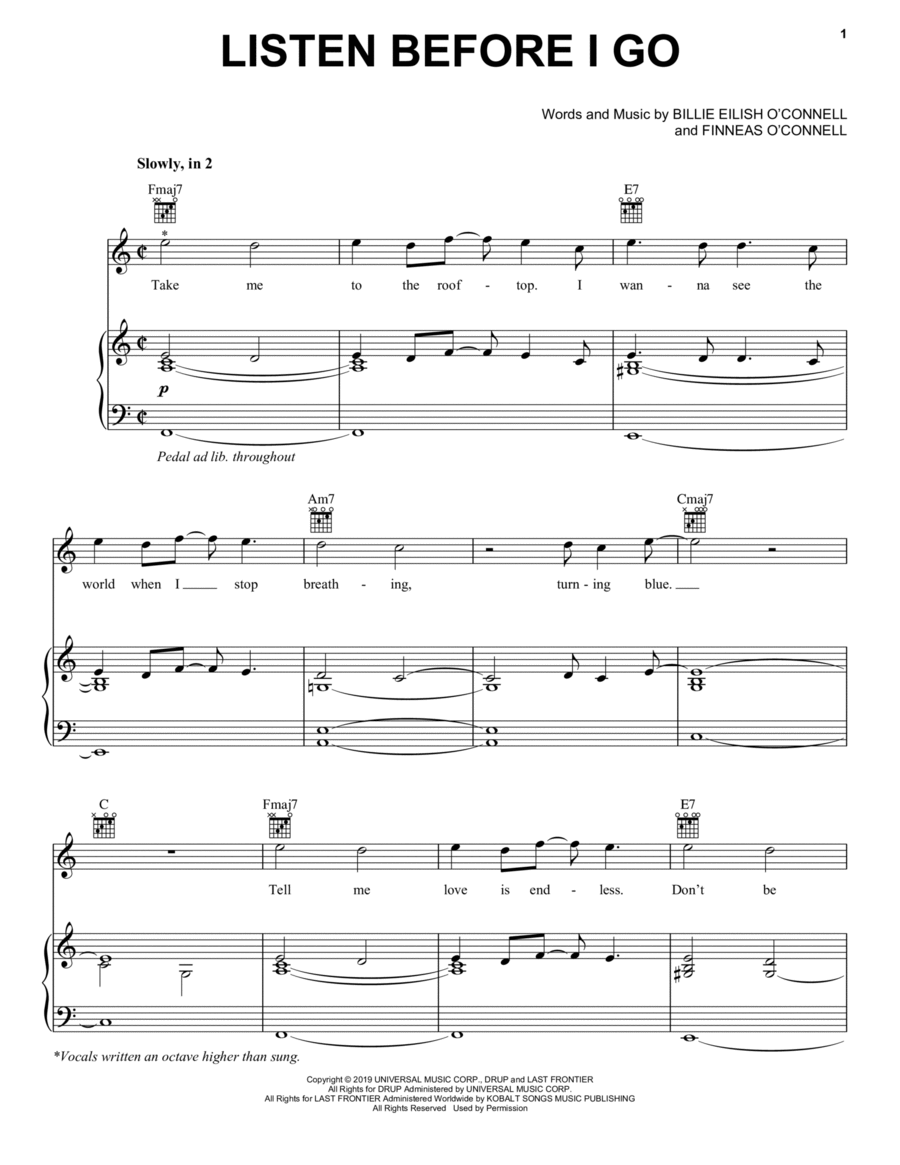 listen before i go Piano, Vocal, Guitar scores gallery preview page 1