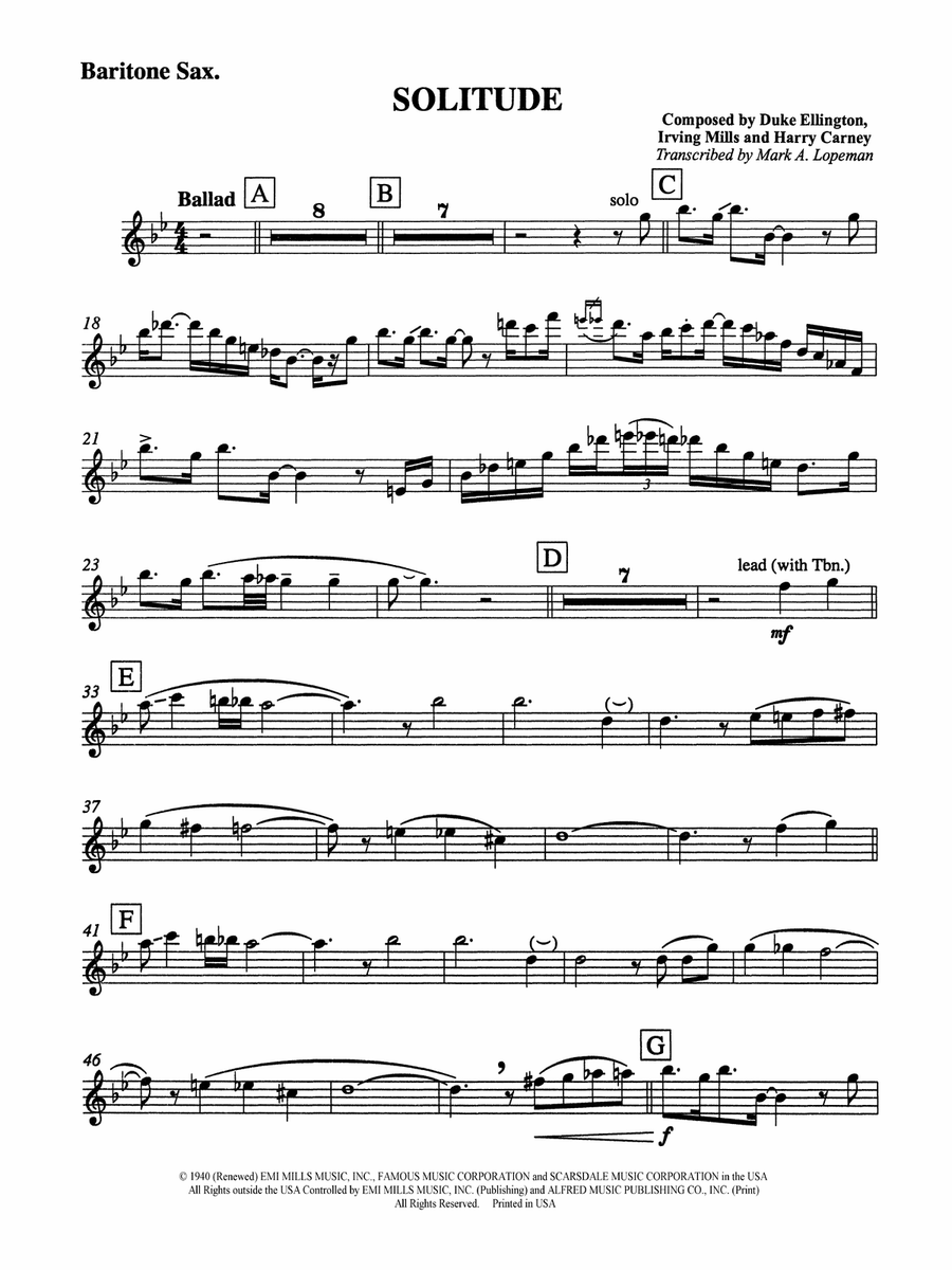 Solitude: E-flat Baritone Saxophone