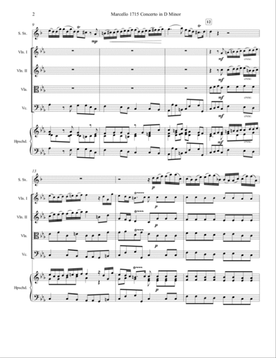 Marcello Oboe Concerto in C Minor for Clarinet or Soprano Sax Chamber Orchestra scores gallery preview page 2