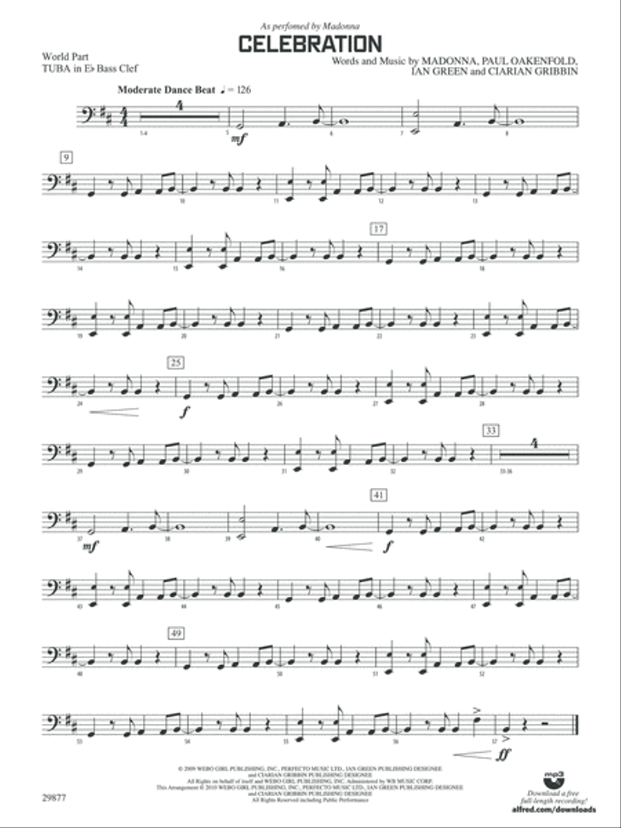 Celebration: (World Part) E-flat Tuba B.C. Concert Band scores gallery preview page 1