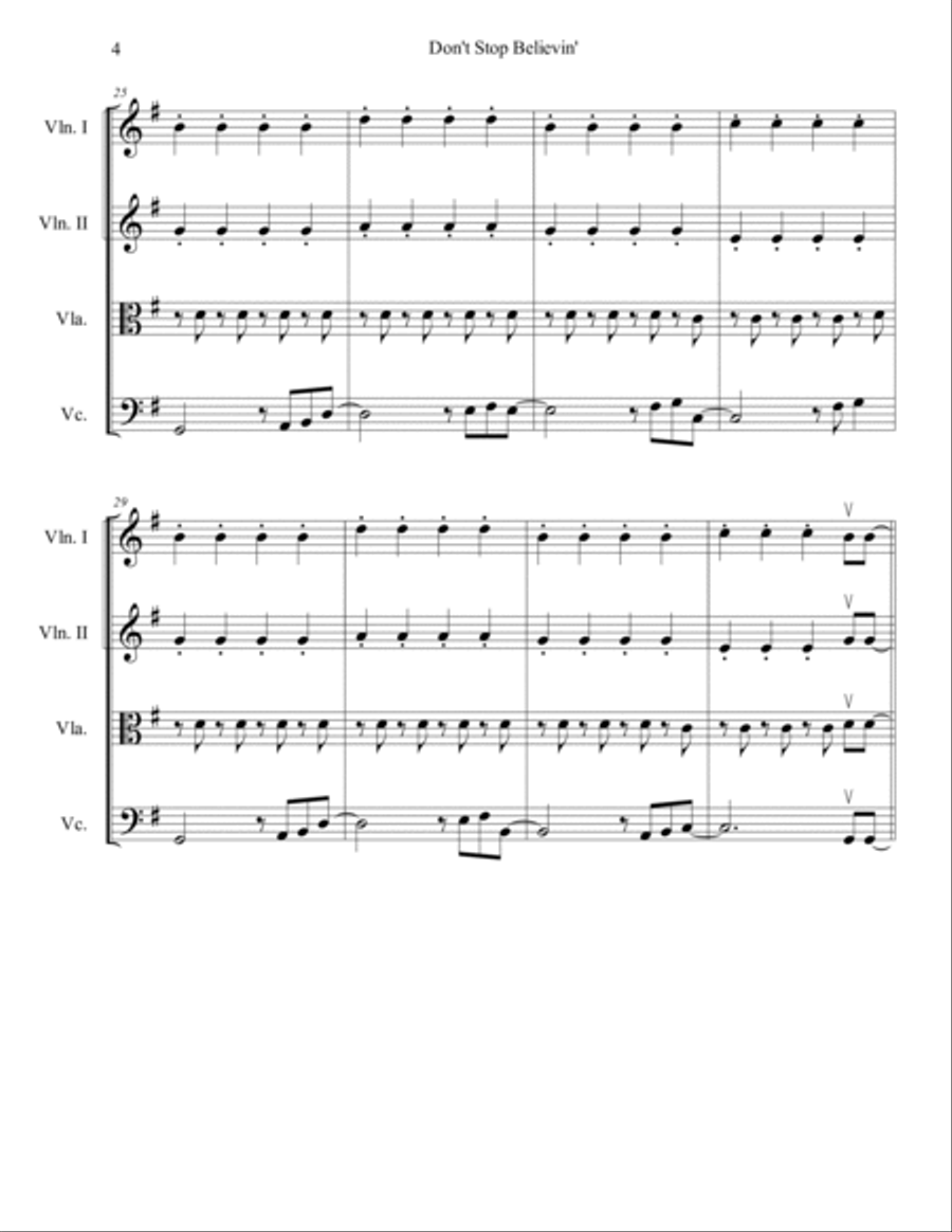 Don't Stop Believin' String Quartet scores gallery preview page 5
