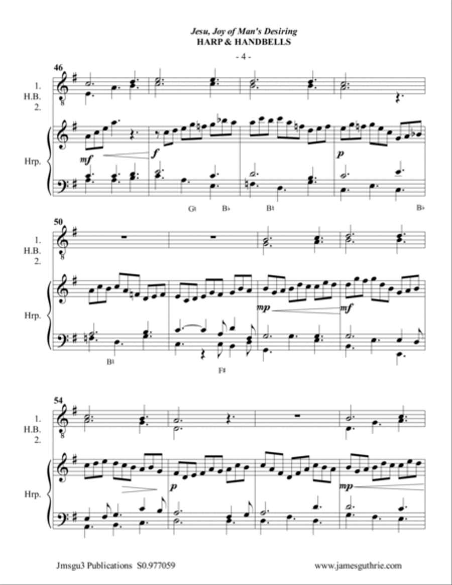BACH: Jesu, Joy of Man's Desiring for Harp & Handbells Handbell Choir scores gallery preview page 4
