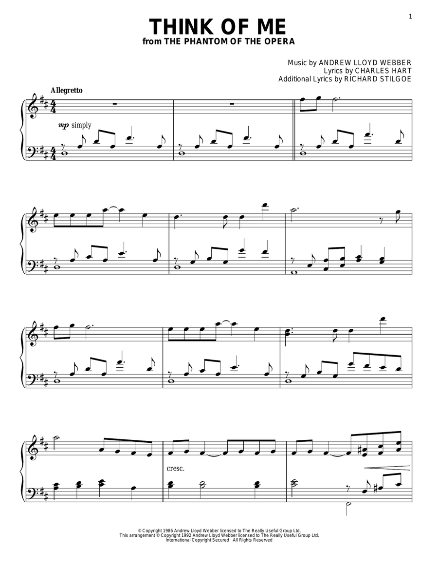 Think Of Me (from The Phantom Of The Opera) Piano Solo scores gallery preview page 1