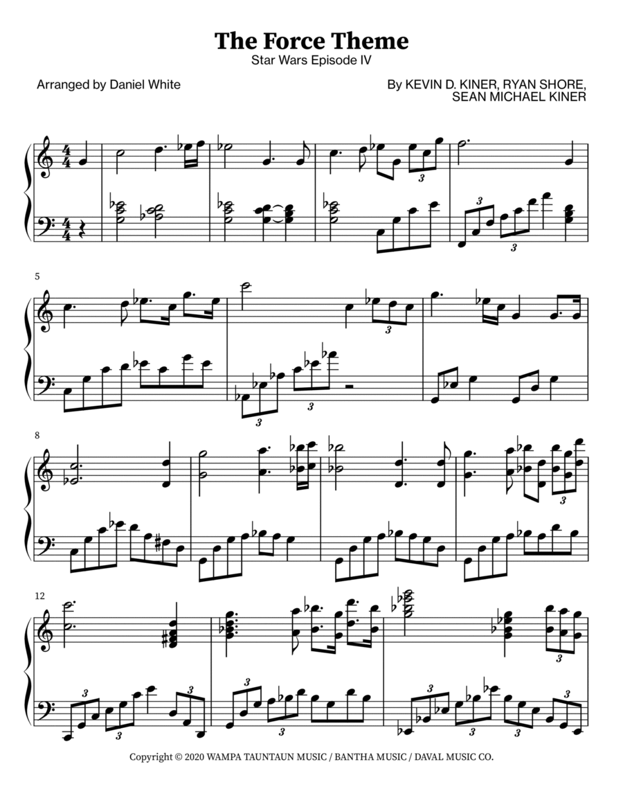 The Force Theme Piano scores gallery preview page 1