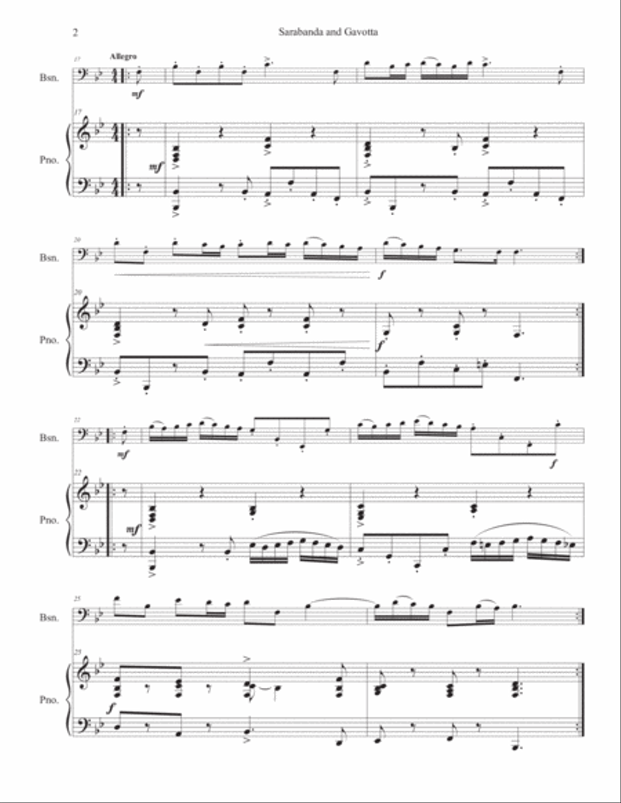 Sarabanda and Gavotta for Bassoon & Piano Bassoon Solo scores gallery preview page 3