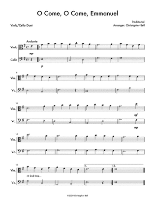 O Come, O Come, Emmanuel - Easy Viola/Cello Duet