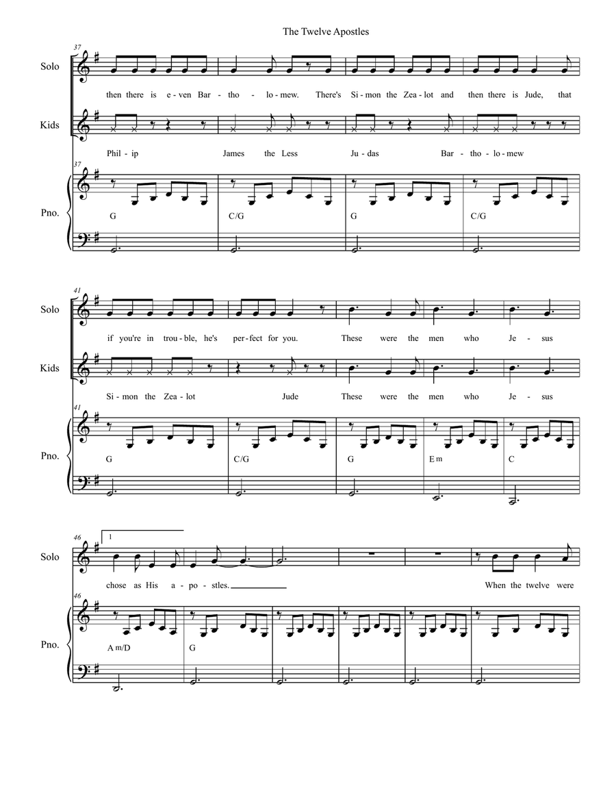 The Twelve Apostles (Vocal solo with Unison choir) Unison Choir scores gallery preview page 4