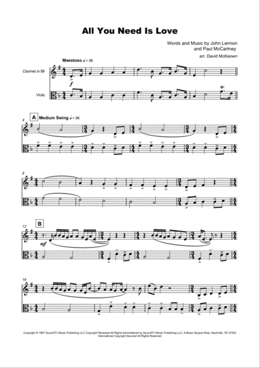 All You Need Is Love Clarinet scores gallery preview page 2