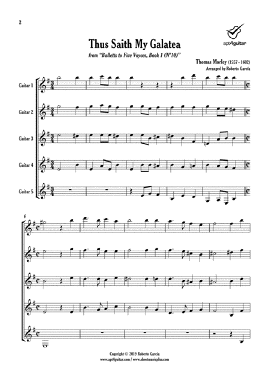 Thus Saith My Galatea Guitar Ensemble scores gallery preview page 2