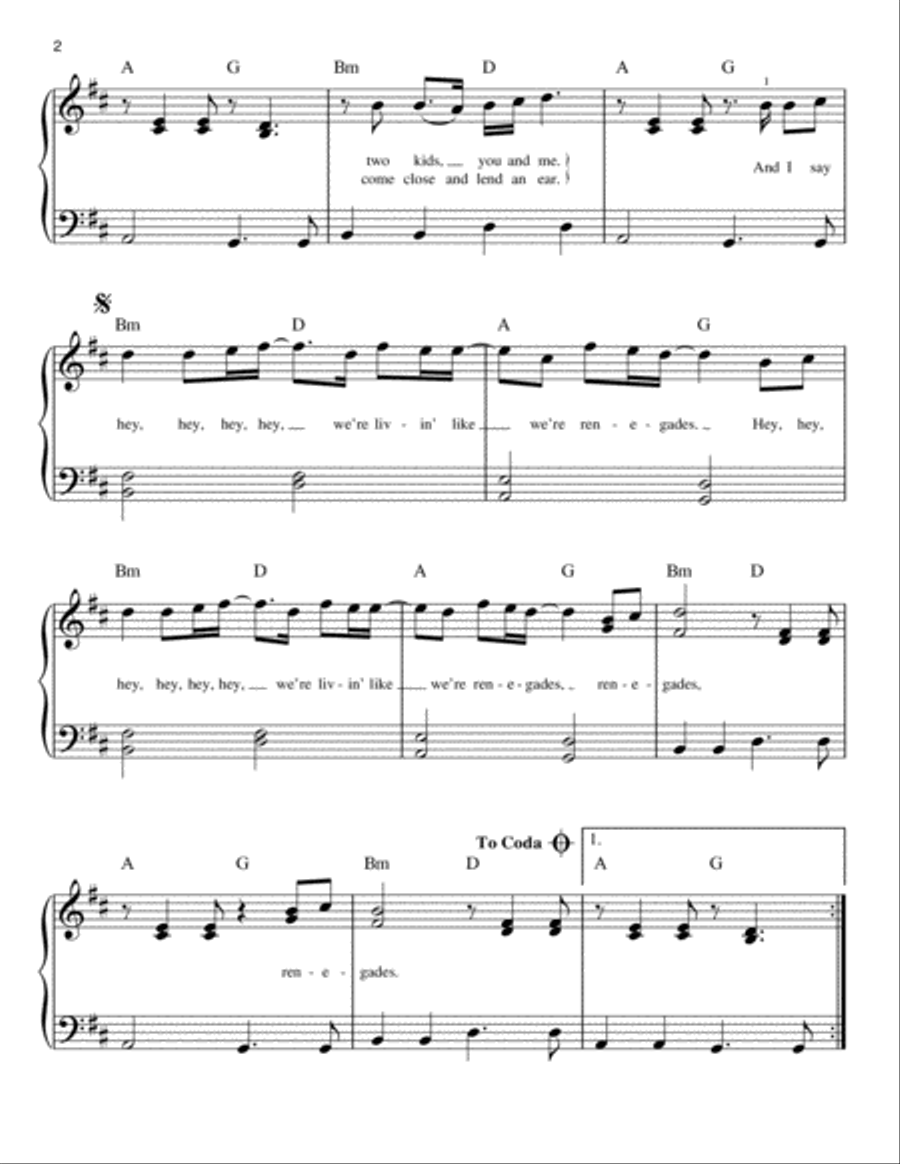 Renegades Easy Piano scores gallery preview page 2