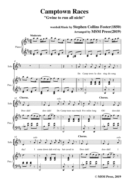 Stephen Collins Foster-Camptown Races,in D Major,for Voice&Piano image number null
