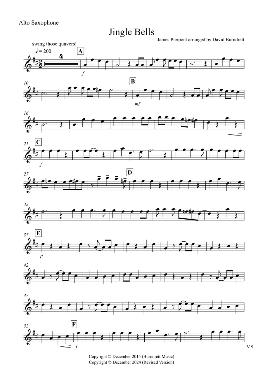 Jingle Bells (Jazzy Style!) for Alto and Baritone Saxophone Duet Woodwind Duet scores gallery preview page 4