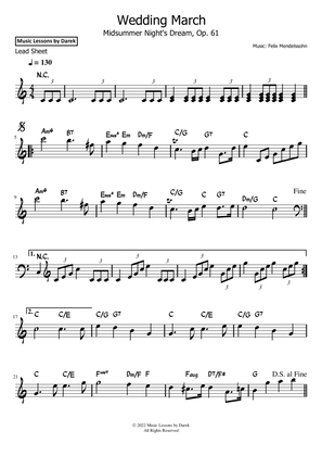Wedding March (LEAD SHEET) Midsummer Night's Dream, Op. 61 [Felix Mendelssohn]