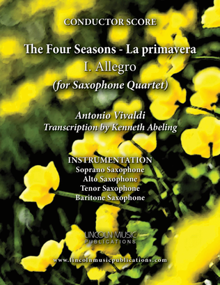 Book cover for Vivaldi - La primavera - I. Allegro from The Four Seasons (for Saxophone Quartet SATB)