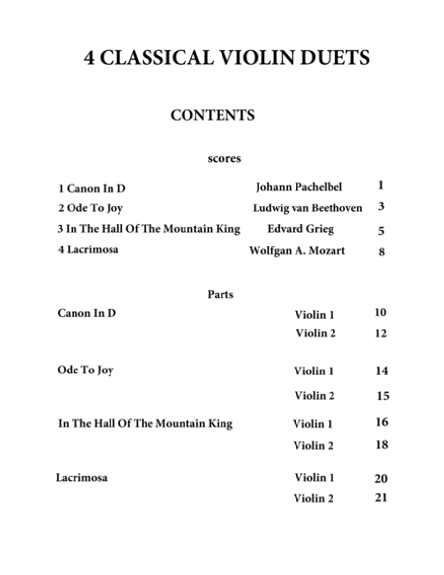 4 Classical Pieces for Violin Duet-Intermediate Level String Duet scores gallery preview page 2