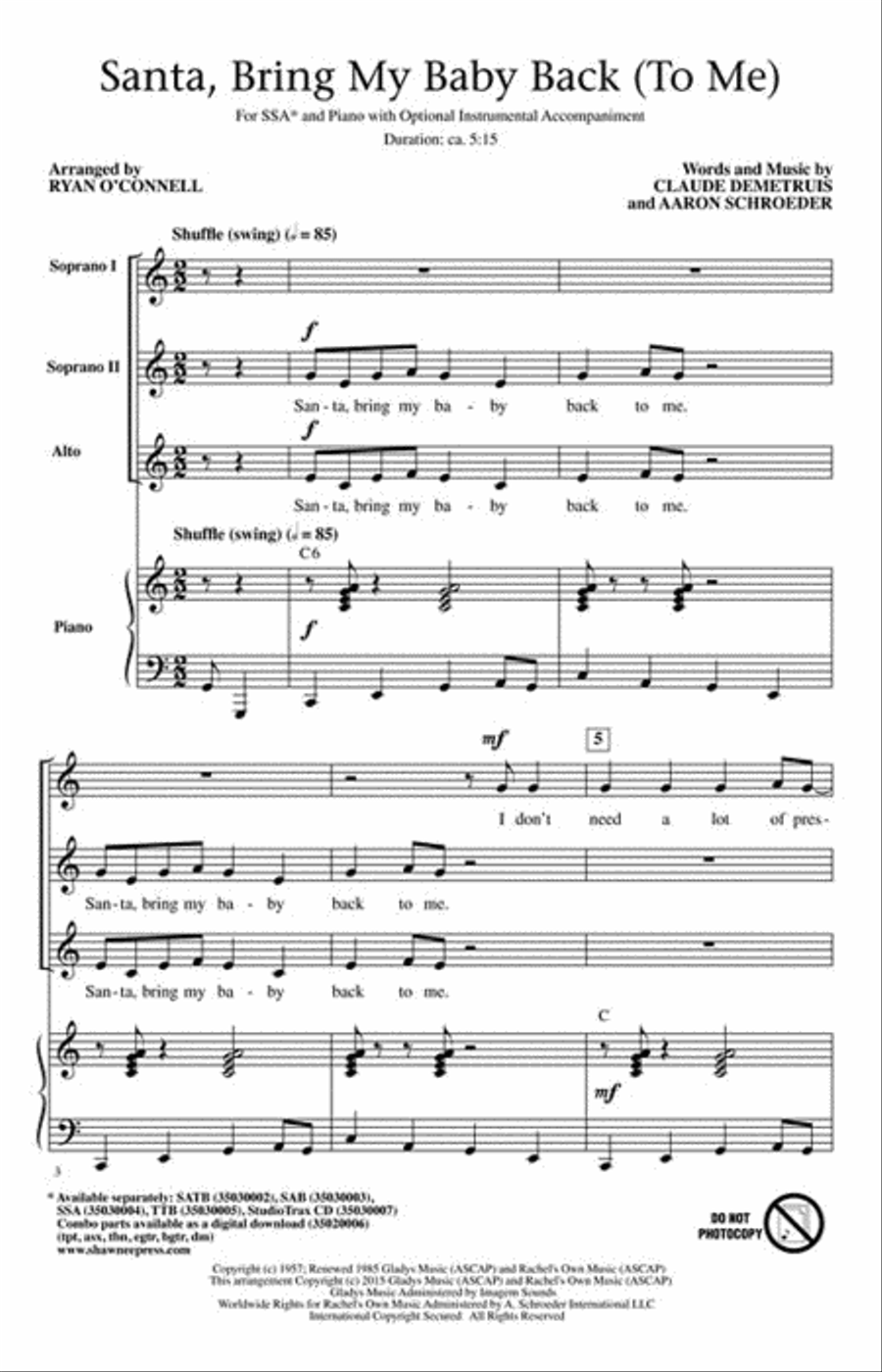 Santa, Bring My Baby Back (To Me) SSA scores gallery preview page 2
