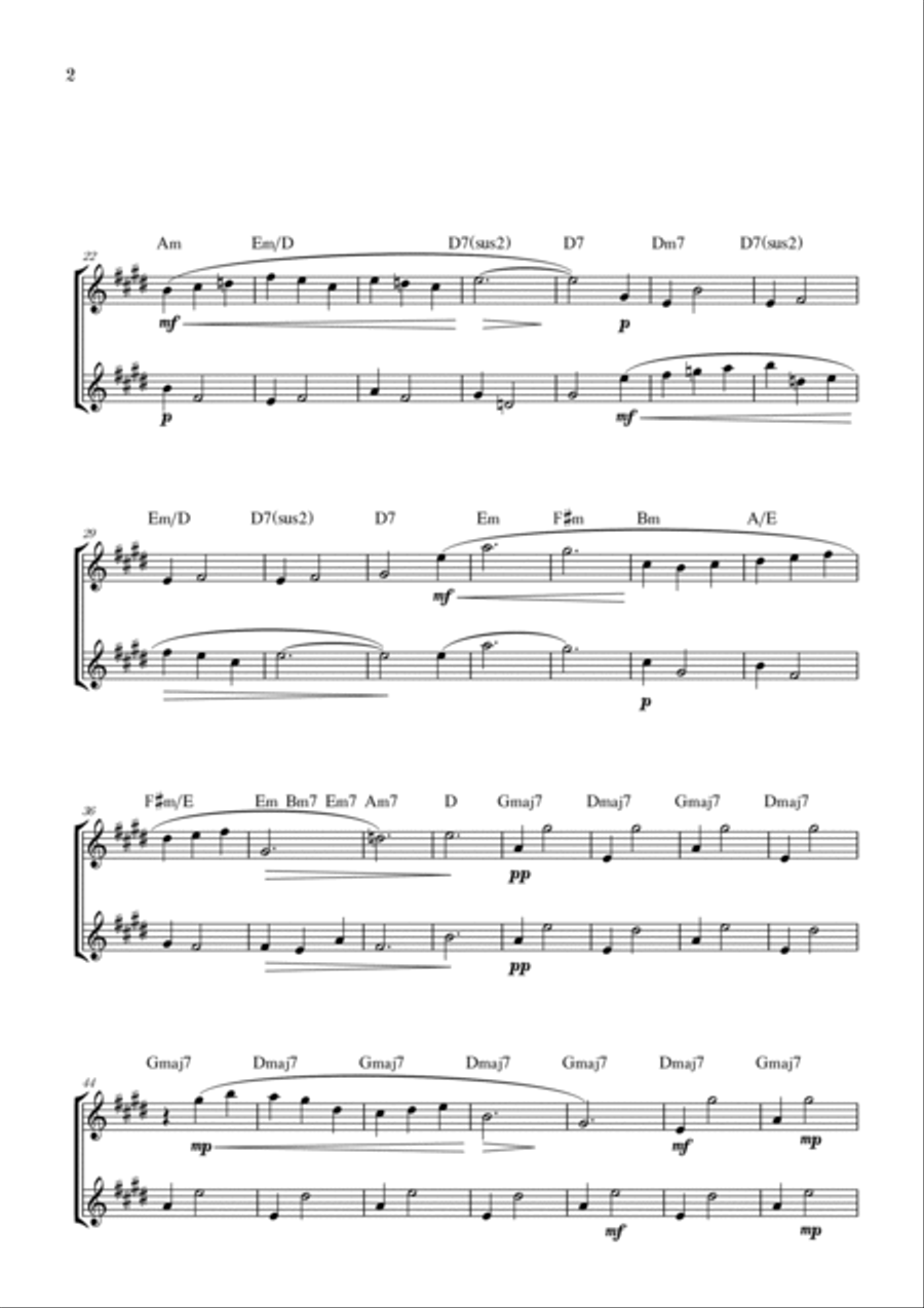 Gymnopédie no 1 | Trumpet in Bb Duet | Original Key | Chords | Easy intermediate Trumpet Duet scores gallery preview page 2