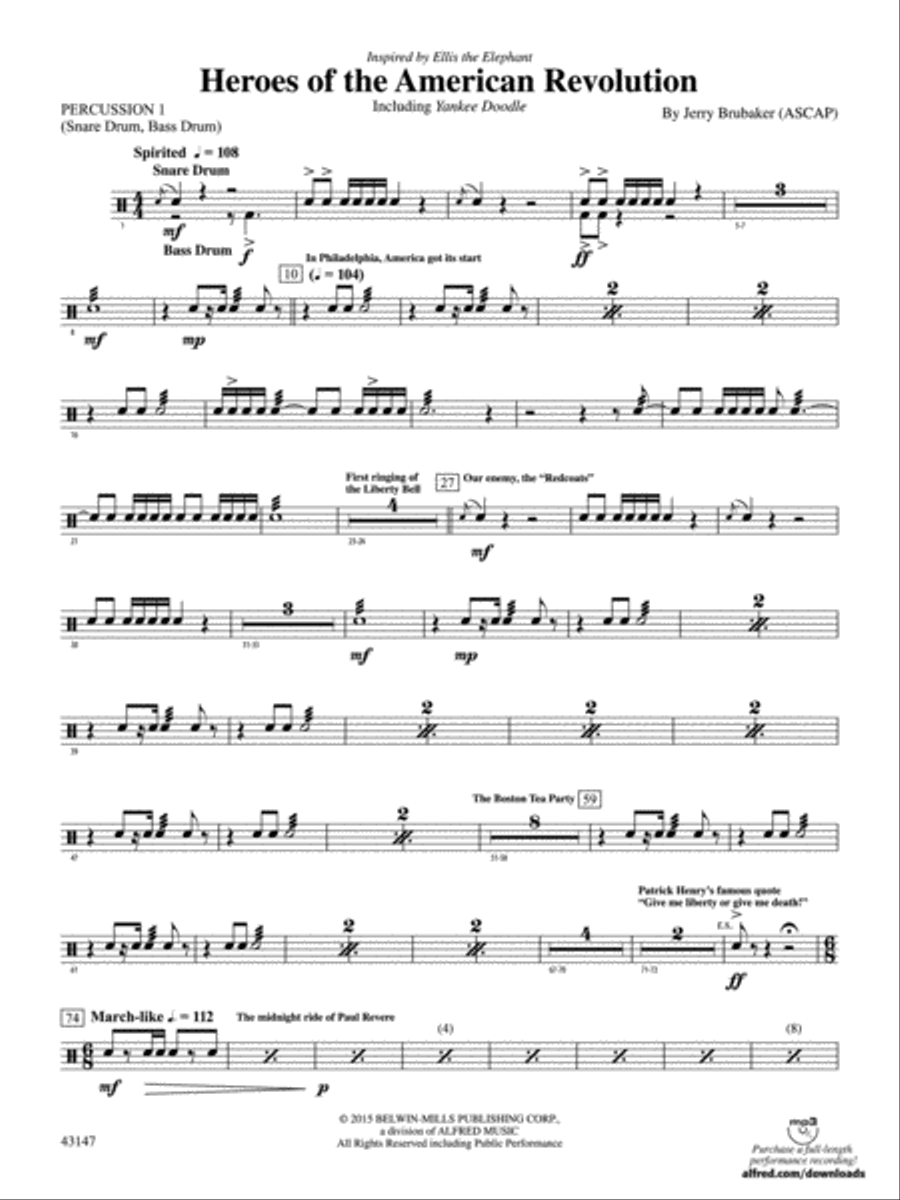 Heroes of the American Revolution: 1st Percussion Concert Band scores gallery preview page 1