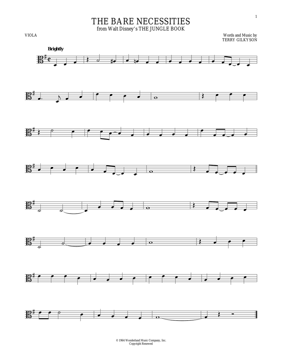 The Bare Necessities The Bare Necessities Viola Solo scores gallery preview page 1