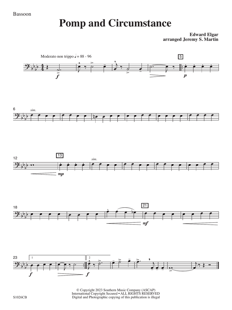Pomp and Circumstance (Easy) (arr. Jeremy Martin) - Bassoon Concert Band scores gallery preview page 1