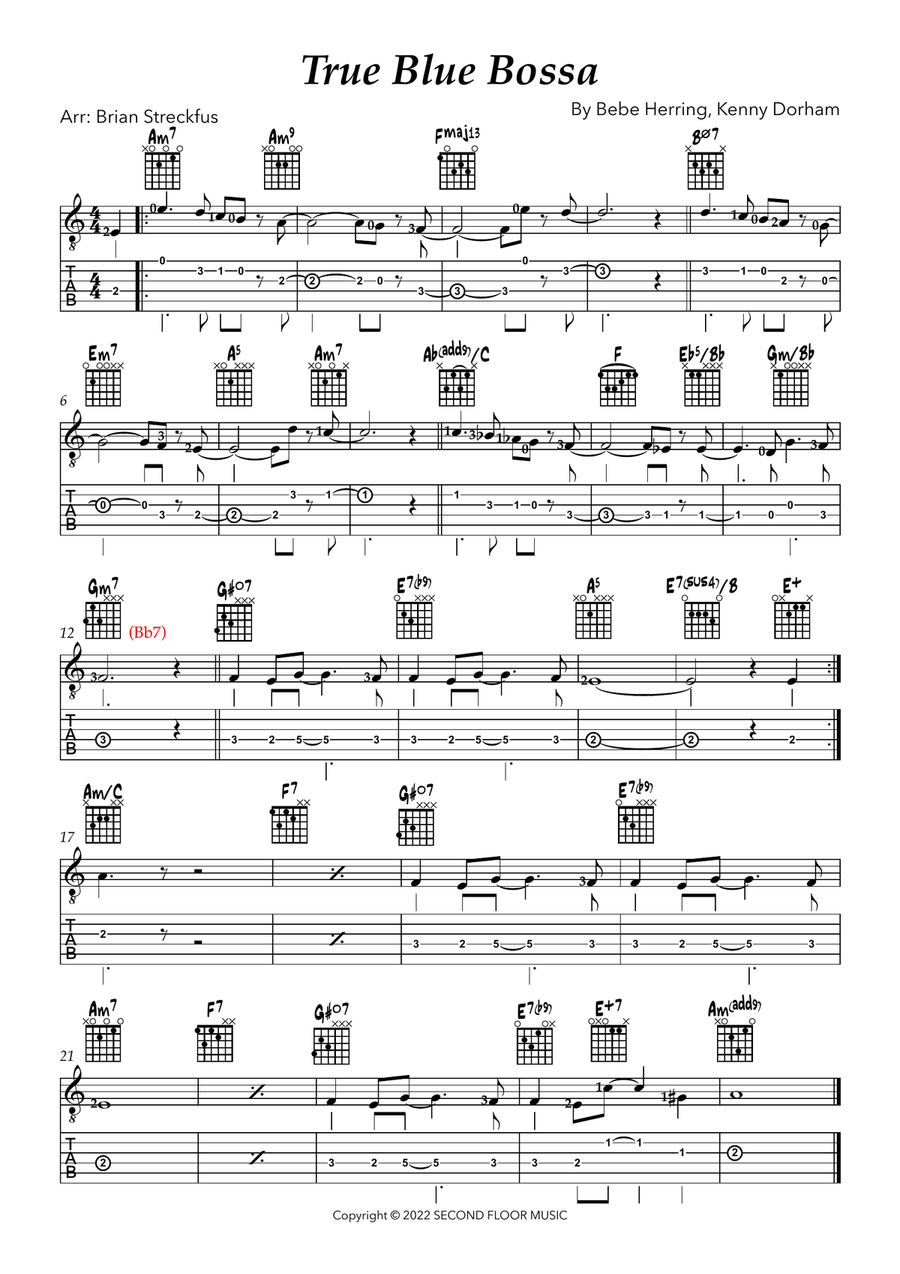 True Blue Bossa Piano scores gallery preview page 1