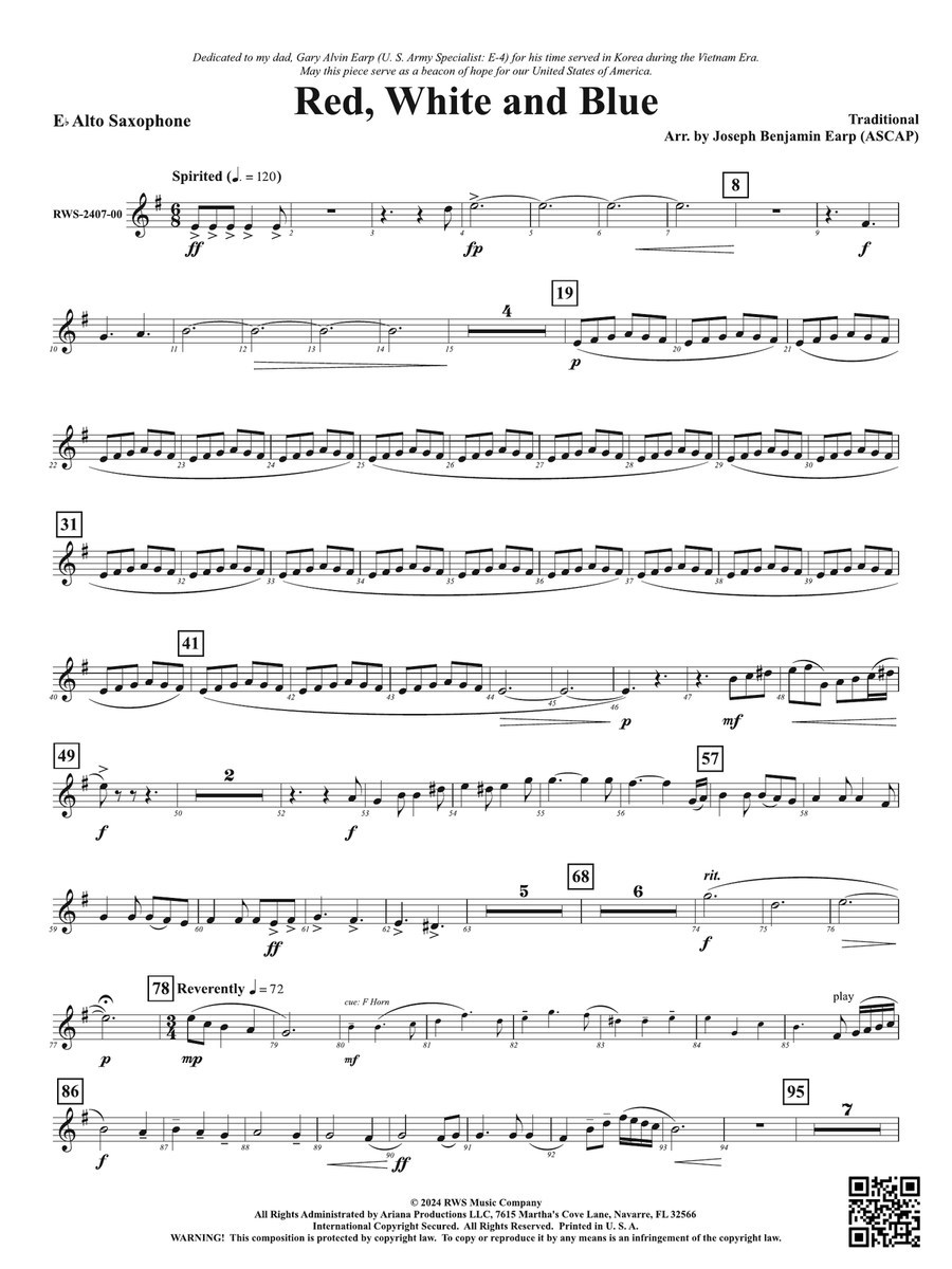 Red, White and Blue: 1st E-flat Alto Saxophone Alto Saxophone scores gallery preview page 1
