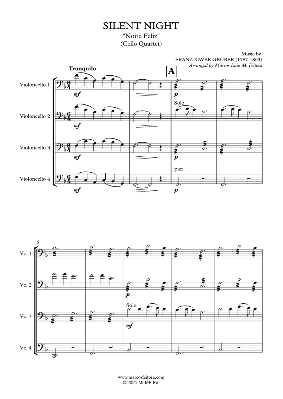 Silent Night - Cello Quartet String Quartet scores gallery preview page 3