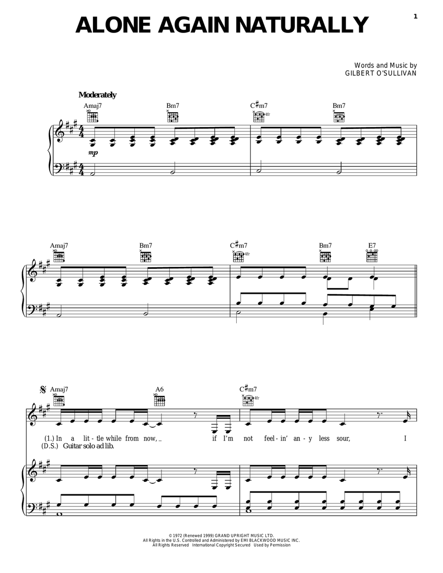 Alone Again (Naturally) Piano, Vocal, Guitar scores gallery preview page 1