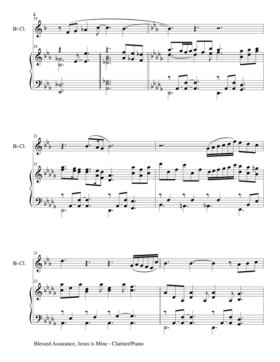 BLESSED ASSURANCE (Bb Clarinet/Piano and Clarinet Part) B-Flat Clarinet scores gallery preview page 4