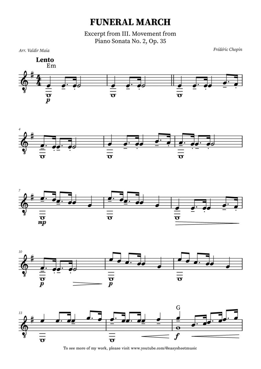 Chopin's Funeral March - Easy Acoustic Guitar Sheet Music (with Chords) Acoustic Guitar scores gallery preview page 1
