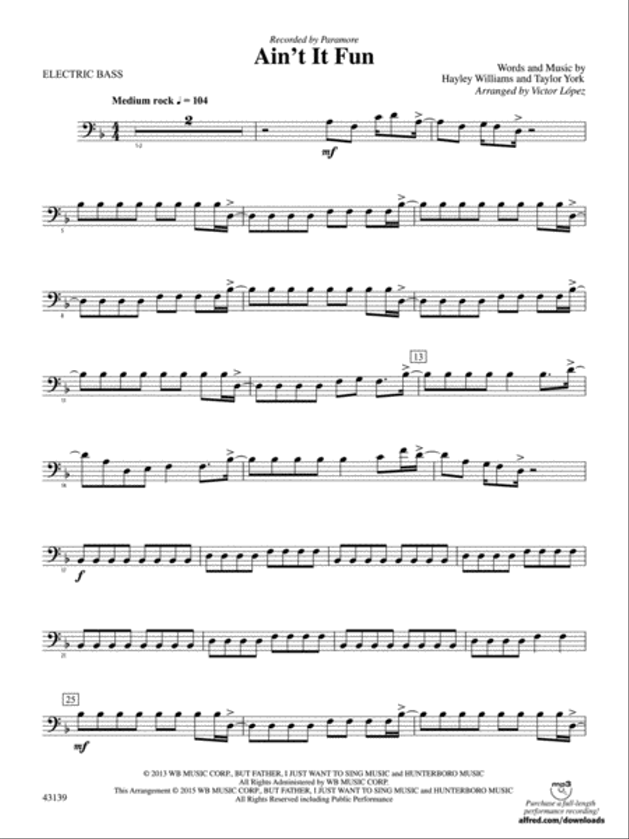 Ain't It Fun: Electric Bass Concert Band scores gallery preview page 1