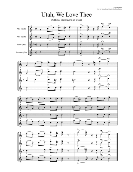 Utah, we love thee (Official hymn of Utah) for Saxophone Quartet image number null