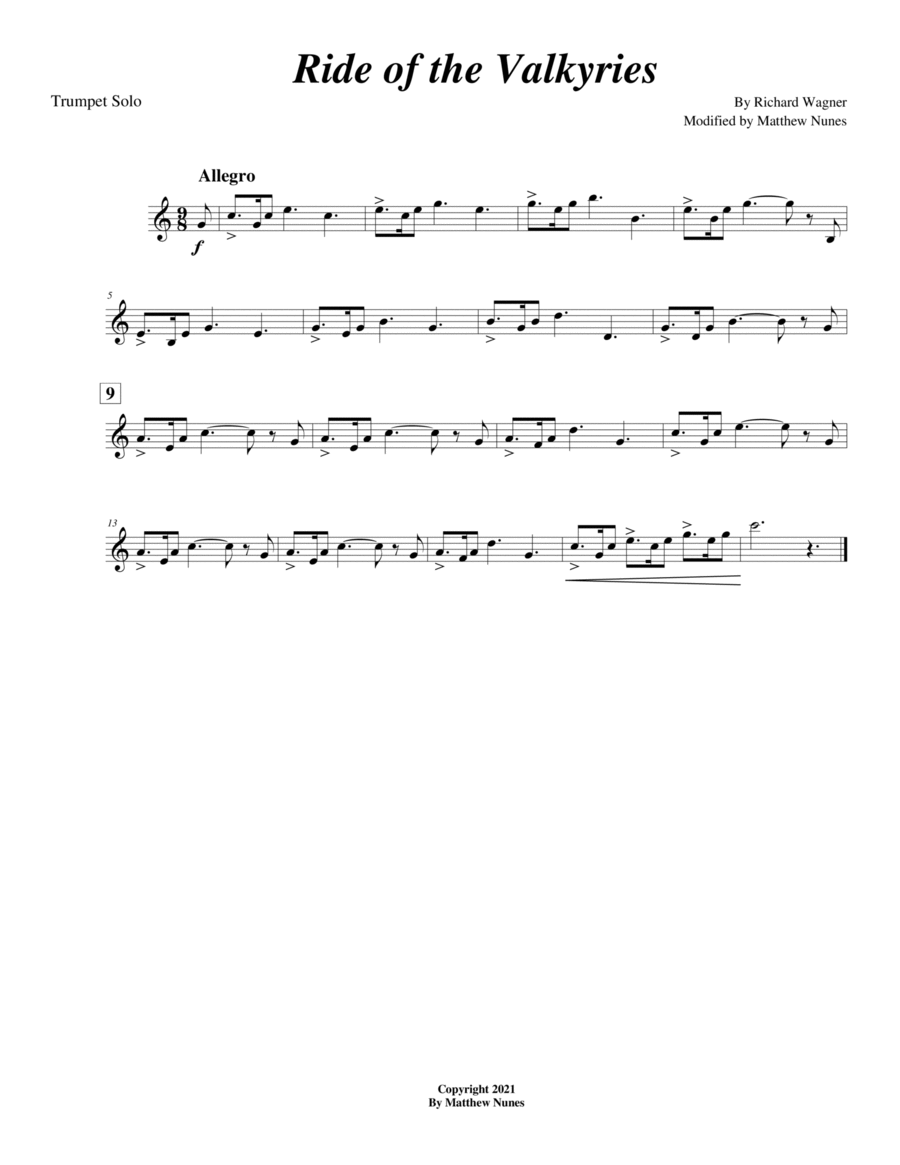Ride of the Valkyries (Trumpet solo) B-Flat Trumpet scores gallery preview page 1