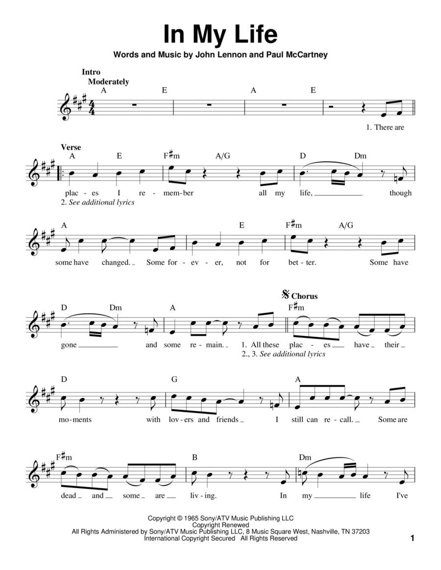 In My Life Voice scores gallery preview page 1