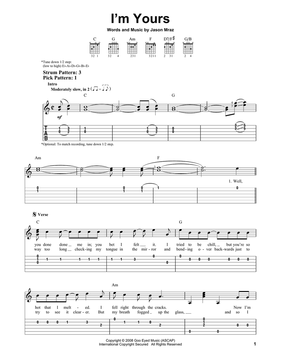 I'm Yours Acoustic Guitar scores gallery preview page 1
