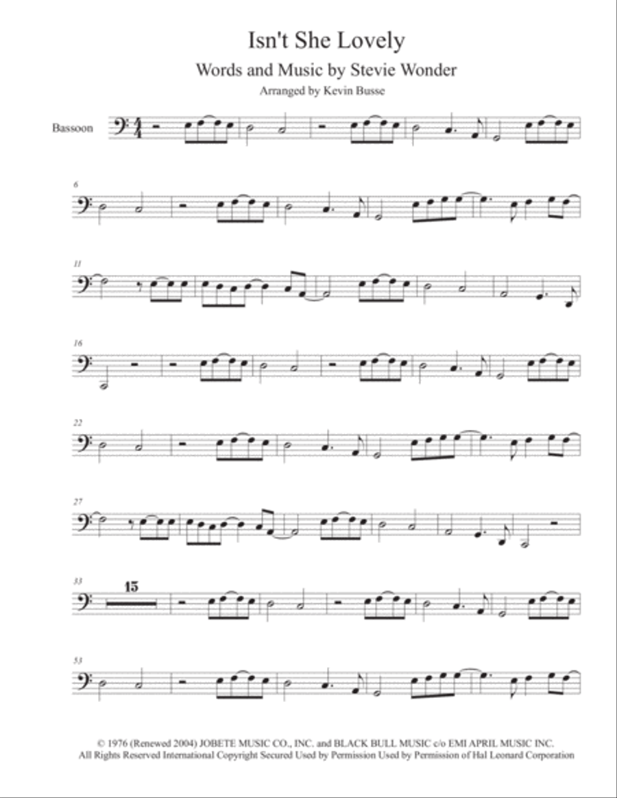 Isn't She Lovely Bassoon Solo scores gallery preview page 1