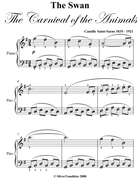 The Swan Carnival of the Animals Easy Piano Sheet Music