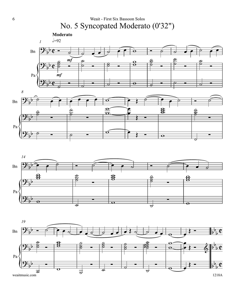 The First Six Bassoon Solos for bassoon & piano (Total time 5’) Bassoon Solo scores gallery preview page 6