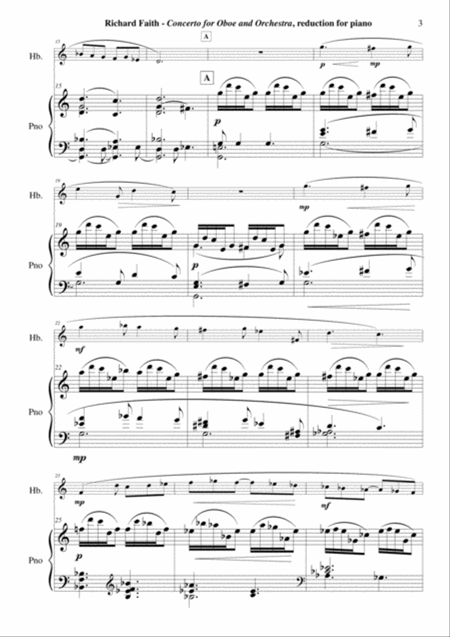 Richard Faith : Concerto for oboe and chamber orchestra, piano reduction and solo part Woodwind Duet scores gallery preview page 3