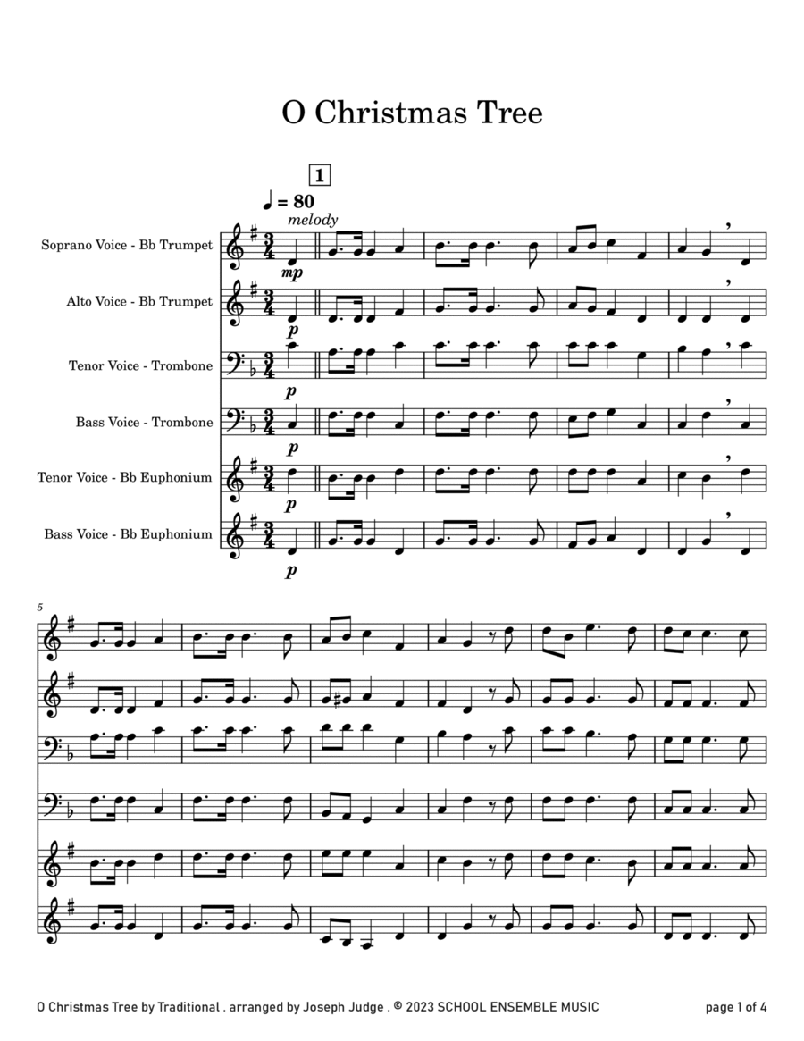 O Christmas Tree for Brass Quartet in Schools Brass Quartet scores gallery preview page 1